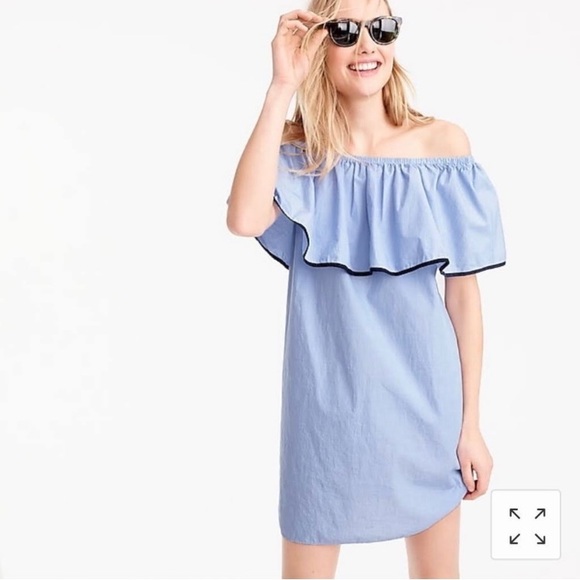 J. CREW Tipped Off The Shoulder Ruffle Blue Cotton Mini Dress XL - Picture 4 of 4